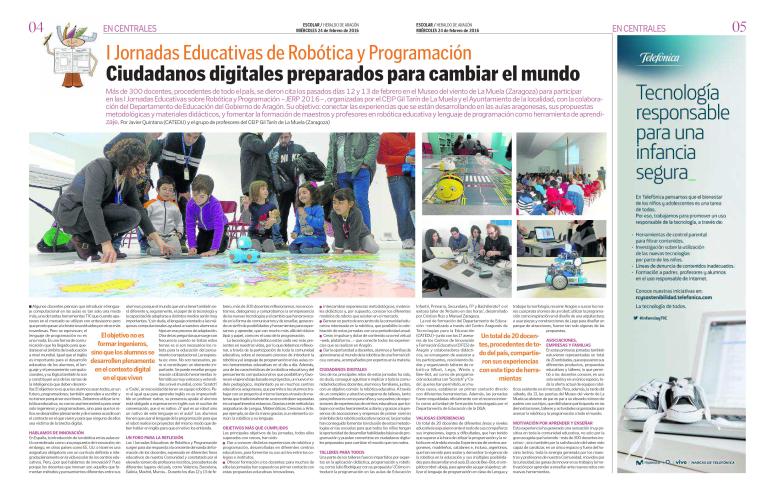 Reportaje Heraldo de Aragon_HERALDO ESCOLAR _I Jornadas Educativas de Robotica y Programacion, JERP2016