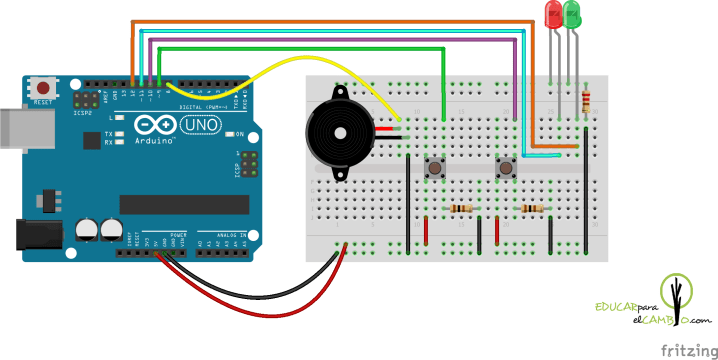 Arduino zumbador 2 botones 2 leds
