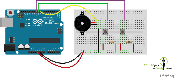 Arduino zumbador 2 botones