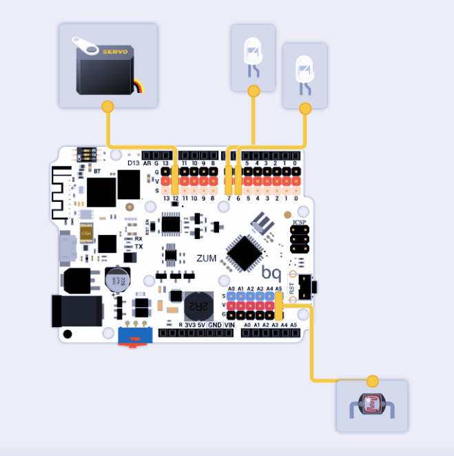Bitbloq - Puerta automática - LDR + Leds + Servomotor 180º